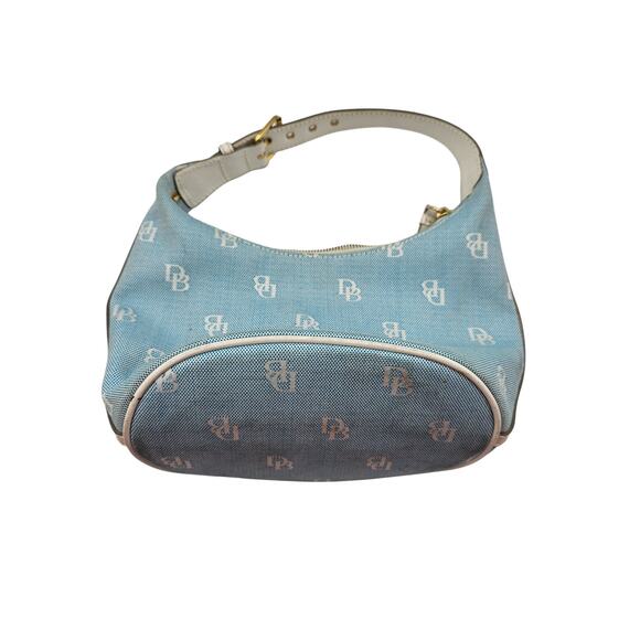 Vintage Y2K Dooney & Bourke Signature Monogram Bucket Handbag Powder Blue - Picture 4 of 6